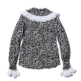 AVAVAV LONG SLEEVE PLISSE COLLAR BLOUSE WHITE DOTS