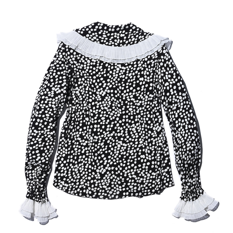 AVAVAV LONG SLEEVE PLISSE COLLAR BLOUSE WHITE DOTS