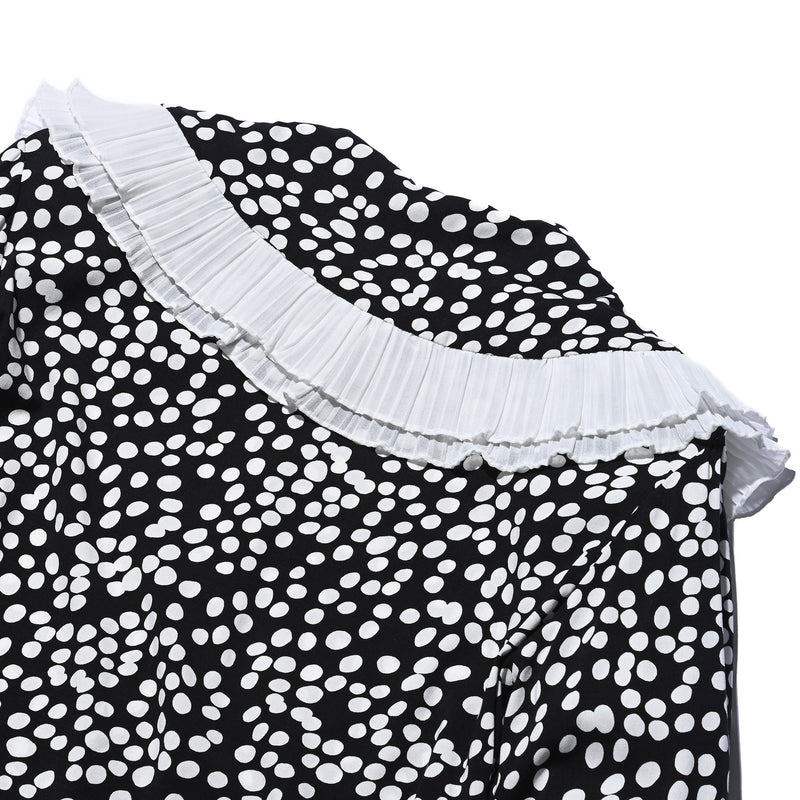 AVAVAV LONG SLEEVE PLISSE COLLAR BLOUSE WHITE DOTS