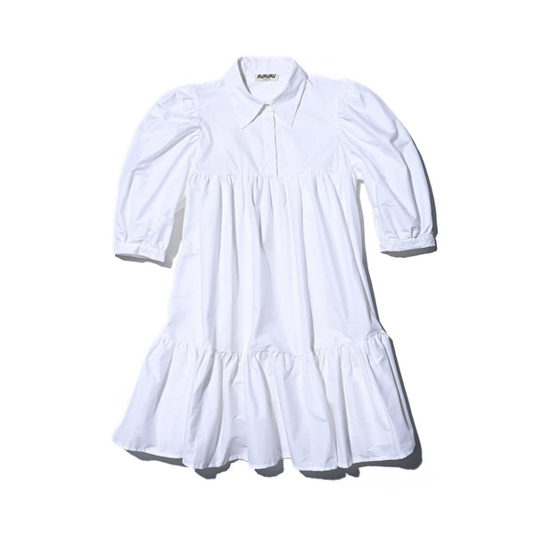 AVAVAV SHORT SLEEVE PUFF SHIRT DRESS WHITE