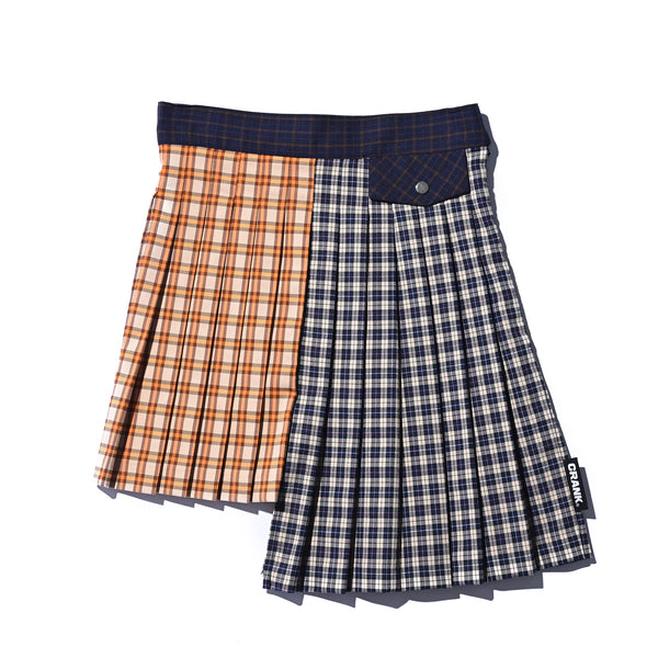 CRANK PLEATS MULTI CHECK ASYMMETRIC SKIRT