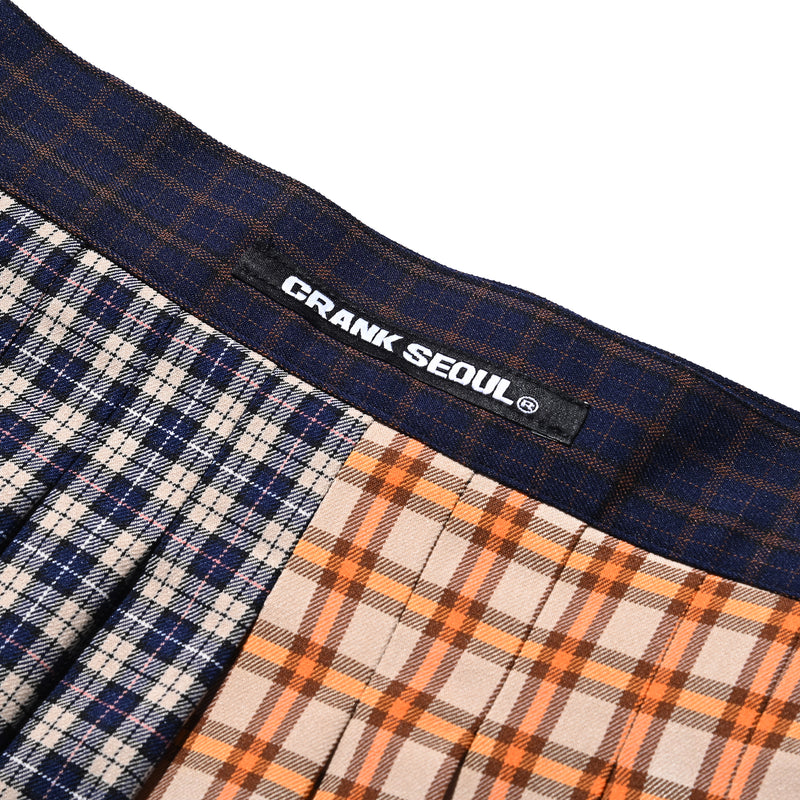 CRANK PLEATS MULTI CHECK ASYMMETRIC SKIRT