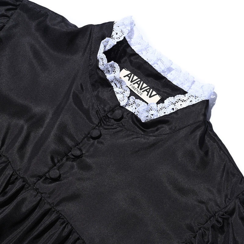 AVAVAV MIDI RUFFLE LACE COLLAR DRESS BLACK