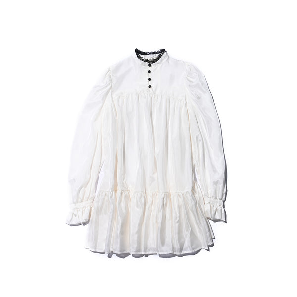 AVAVAV MINI RUFFLE LACE COLLAR DRESS WHITE
