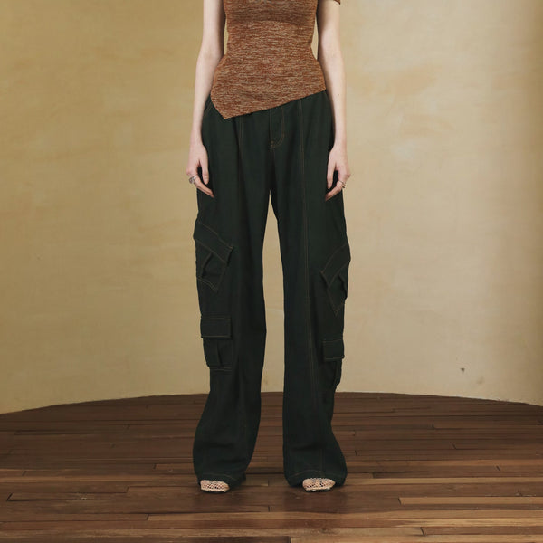 SETSETSET SUMMER COTTON CARGO PANTS GREEN
