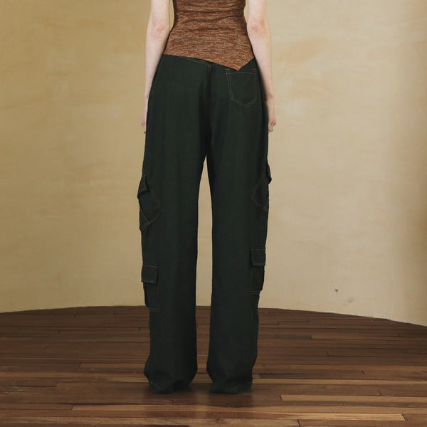 SETSETSET SUMMER COTTON CARGO PANTS GREEN