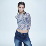 SSERPE LIQUID METAL MESH CROP TEE MULTI