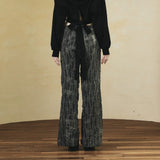 SETSETSET OVERFIT UNIQUE DENIM SHIRRING PANTS GRAY