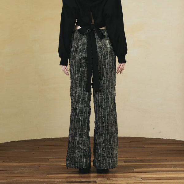 SETSETSET OVERFIT UNIQUE DENIM SHIRRING PANTS GRAY