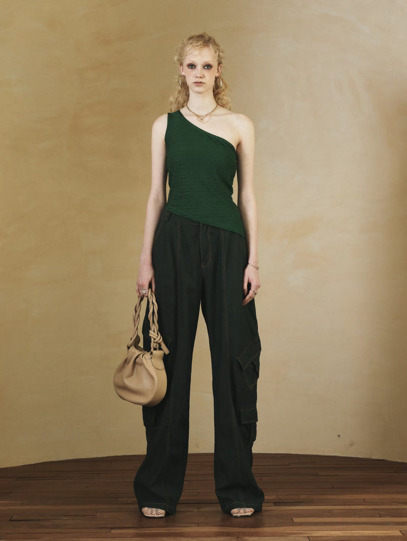 SETSETSET ASYMMETRIC KNIT TOP GREEN