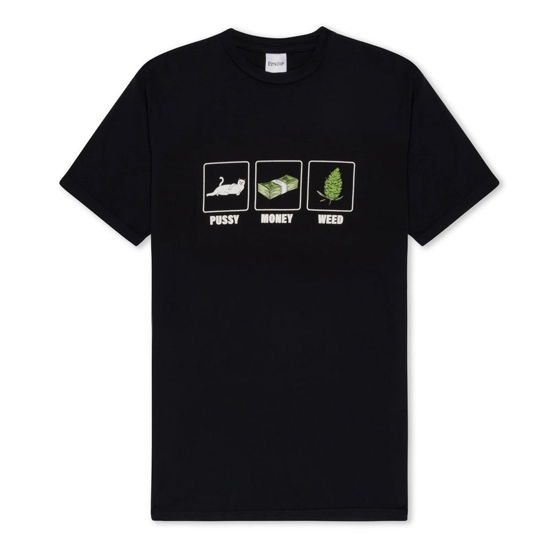 RIPNDIP PU$$Y, MONEY, WEED TEE BLACK