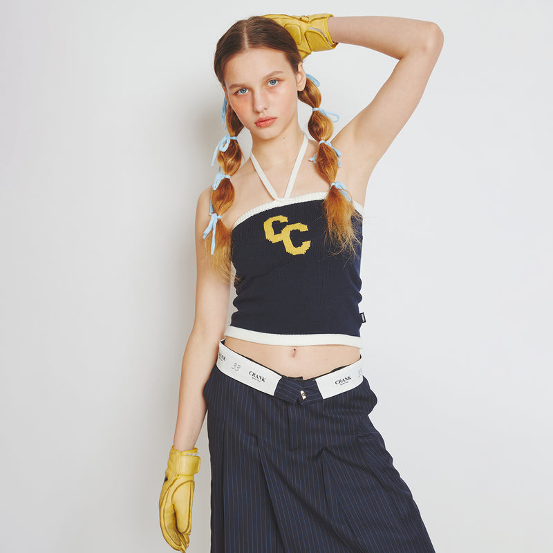 CRANK PIN STRIPE MIDI SKIRT NAVY