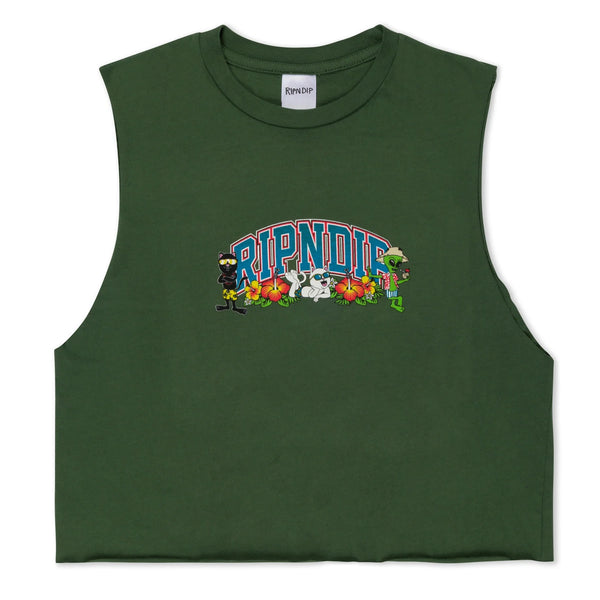 RIPNDIP SUMMER FRIENDS CROPPED TANK OLIVE