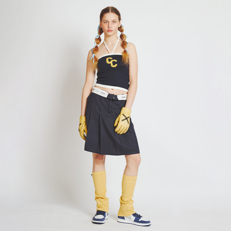 CRANK PIN STRIPE MIDI SKIRT NAVY