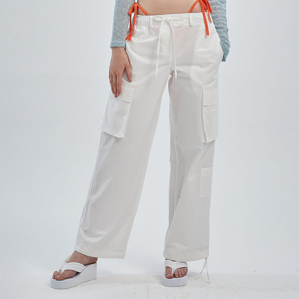 CRANK COTTON WAX CARGO SIDE PANTS WHITE