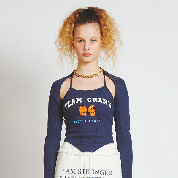 CRANK SLEEVELESS CORSET BOLERO SET NAVY