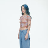 SSERPE WATER BUBBLE TIE-DYE CROP CARDIGAN PURPLE & ORANGE