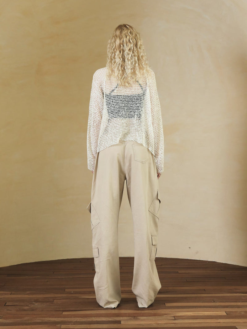 SETSETSET SUMMER COTTON CARGO PANTS BEIGE