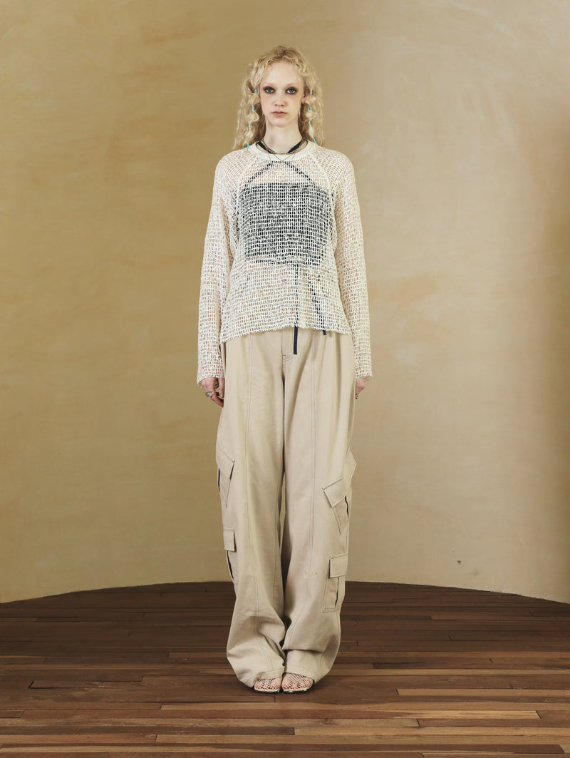 SETSETSET SUMMER COTTON CARGO PANTS BEIGE