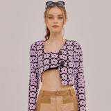 SETSETSET FLOWER KINT CROP CARDIGAN PURPLE