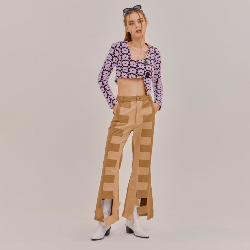 SETSETSET FLOWER KINT CROP CARDIGAN PURPLE