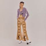 SETSETSET FLOWER KINT CROP CARDIGAN PURPLE