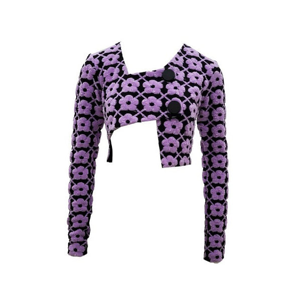 SETSETSET FLOWER KINT CROP CARDIGAN PURPLE