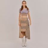 SETSETSET CROSSOVER CUTTING SKIRT BEIGE