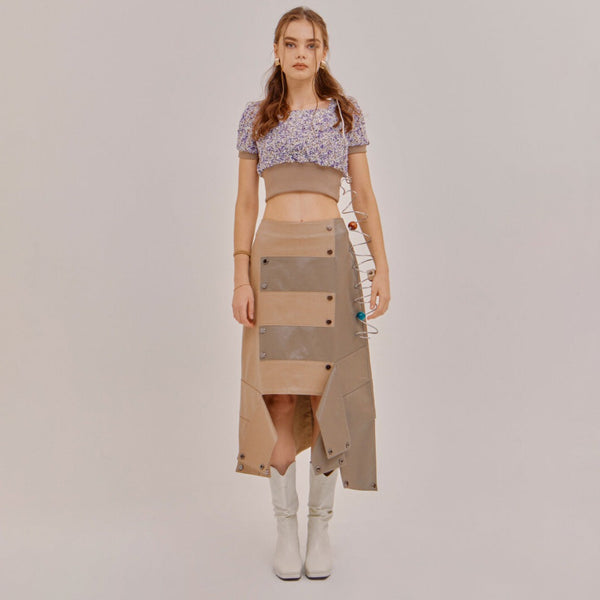SETSETSET CROSSOVER CUTTING SKIRT BEIGE