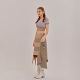 SETSETSET CROSSOVER CUTTING SKIRT BEIGE