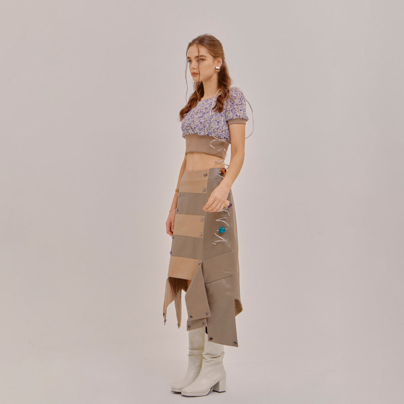 SETSETSET CROSSOVER CUTTING SKIRT BEIGE