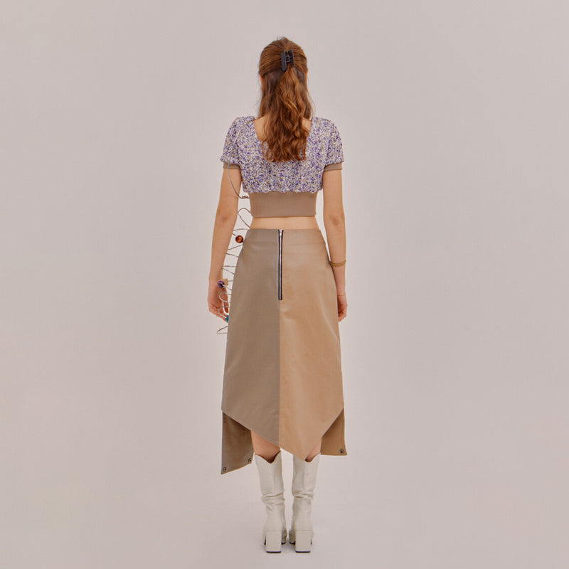 SETSETSET CROSSOVER CUTTING SKIRT BEIGE
