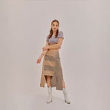 SETSETSET CROSSOVER CUTTING SKIRT BEIGE