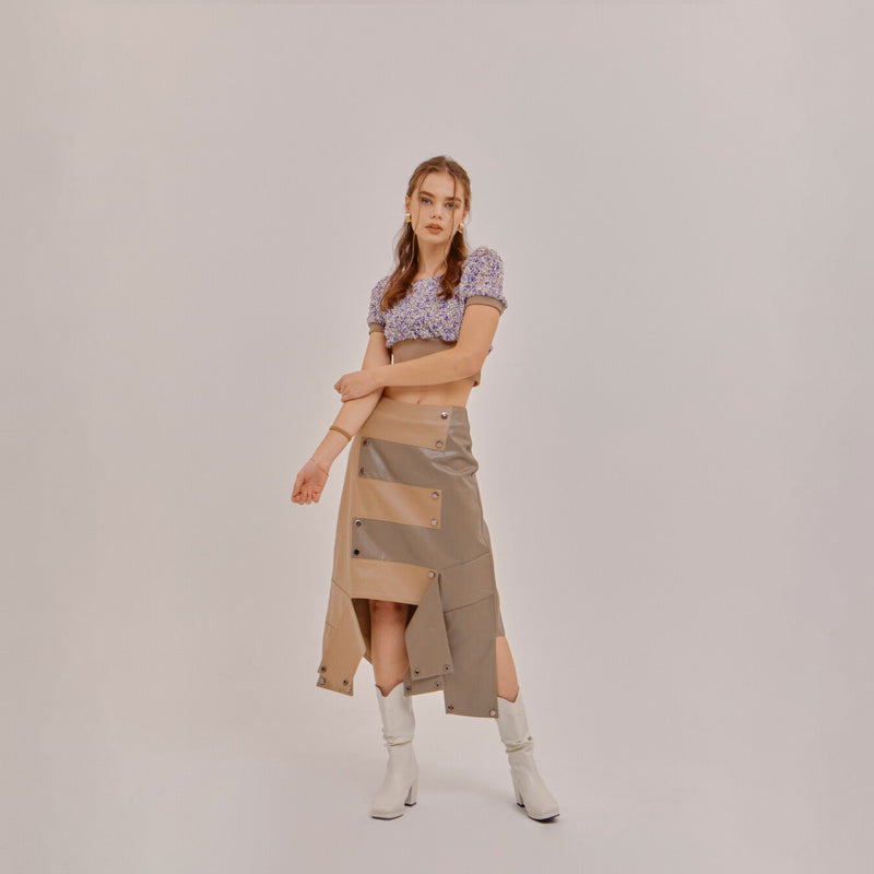 SETSETSET CROSSOVER CUTTING SKIRT BEIGE