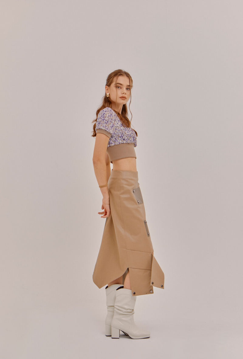 SETSETSET CROSSOVER CUTTING SKIRT BEIGE