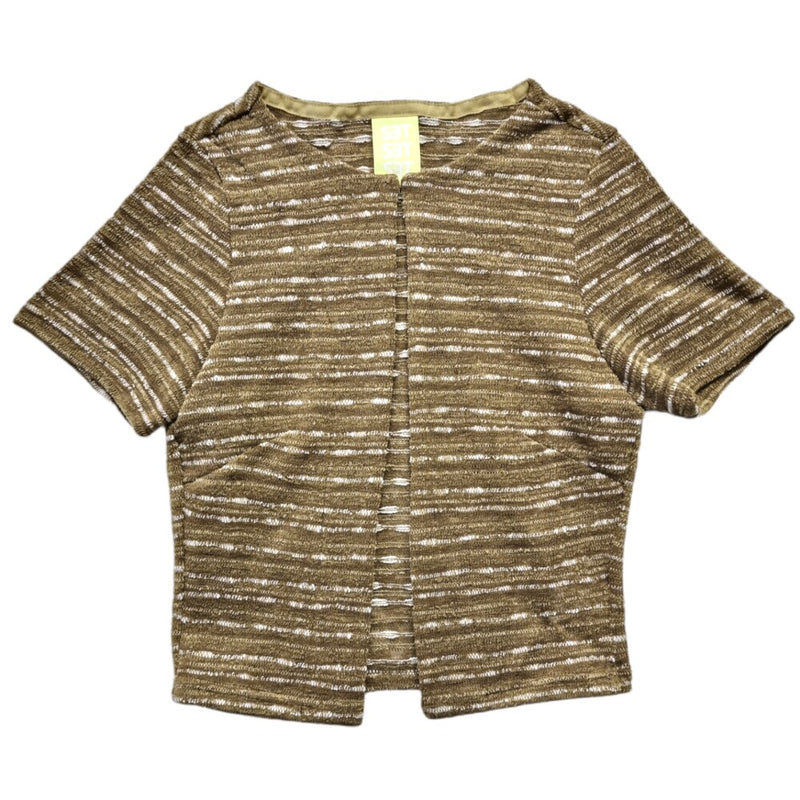 SETSETSET KNIT SHORT SLEEVE CROP CARDIGAN BROWN