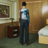 SETSETSET WATERCOLOR KNIT CUTTING CARDIGAN BLUE
