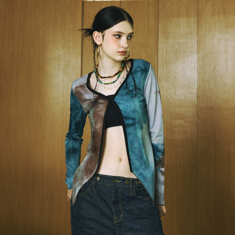 SETSETSET WATERCOLOR KNIT CUTTING CARDIGAN BLUE