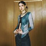 SETSETSET WATERCOLOR KNIT CUTTING CARDIGAN BLUE