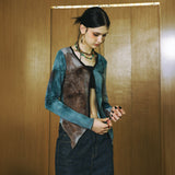 SETSETSET WATERCOLOR KNIT CUTTING CARDIGAN BLUE