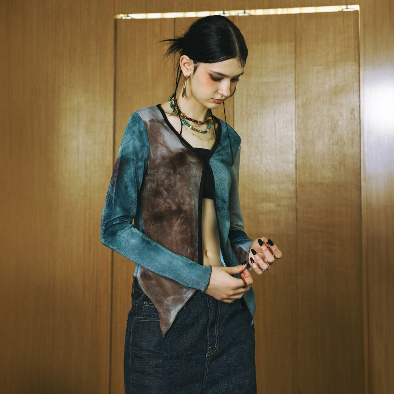 SETSETSET WATERCOLOR KNIT CUTTING CARDIGAN BLUE