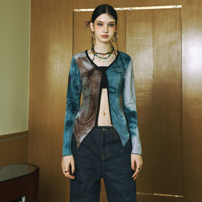 SETSETSET WATERCOLOR KNIT CUTTING CARDIGAN BLUE