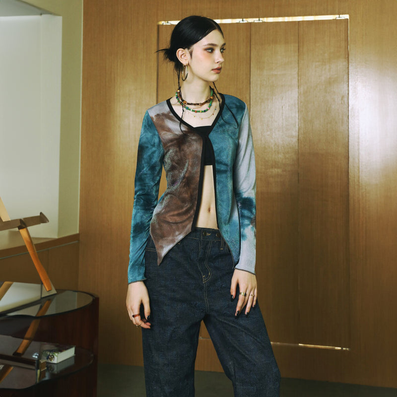 SETSETSET WATERCOLOR KNIT CUTTING CARDIGAN BLUE