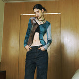 SETSETSET WATERCOLOR KNIT CUTTING CARDIGAN BLUE