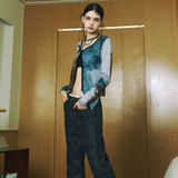 SETSETSET WATERCOLOR KNIT CUTTING CARDIGAN BLUE