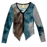 SETSETSET WATERCOLOR KNIT CUTTING CARDIGAN BLUE