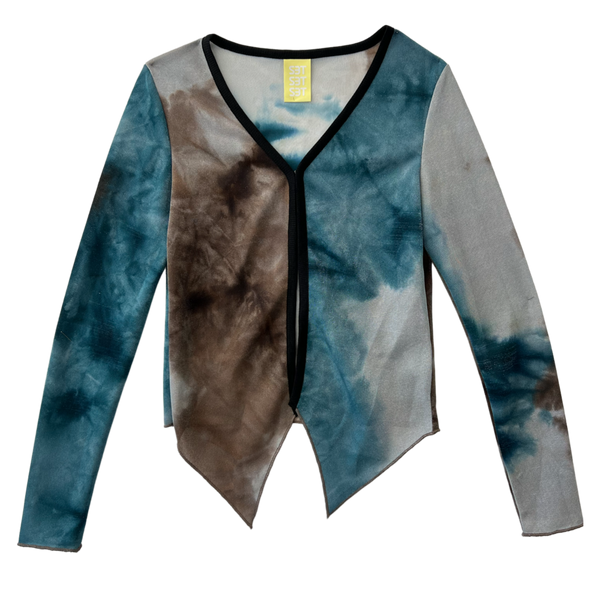 SETSETSET WATERCOLOR KNIT CUTTING CARDIGAN BLUE