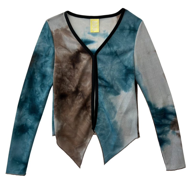 SETSETSET WATERCOLOR KNIT CUTTING CARDIGAN BLUE