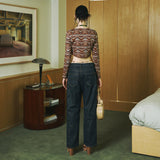 SETSETSET WAVE JACQUARD KNIT CARDIGAN BROWN