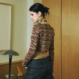 SETSETSET WAVE JACQUARD KNIT CARDIGAN BROWN
